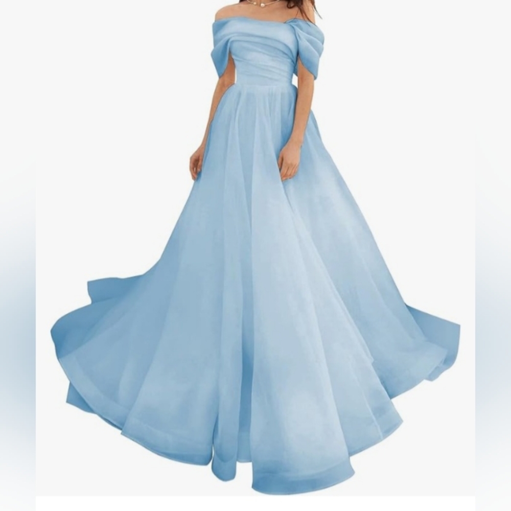 Elegant Ice Blue Off-Shoulder Gown Size 20 Prom Quincinera Wedding Dress